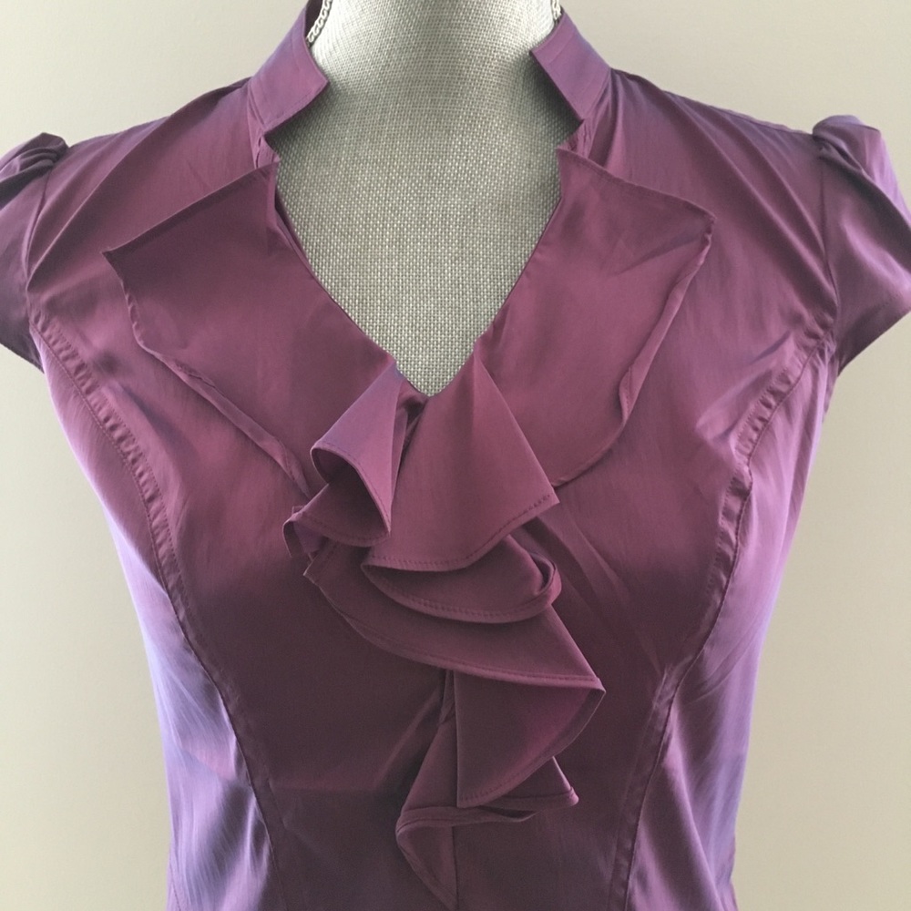 Express Purple Ruffle Cap-Sleeve Blouse - Picture 2 of 8